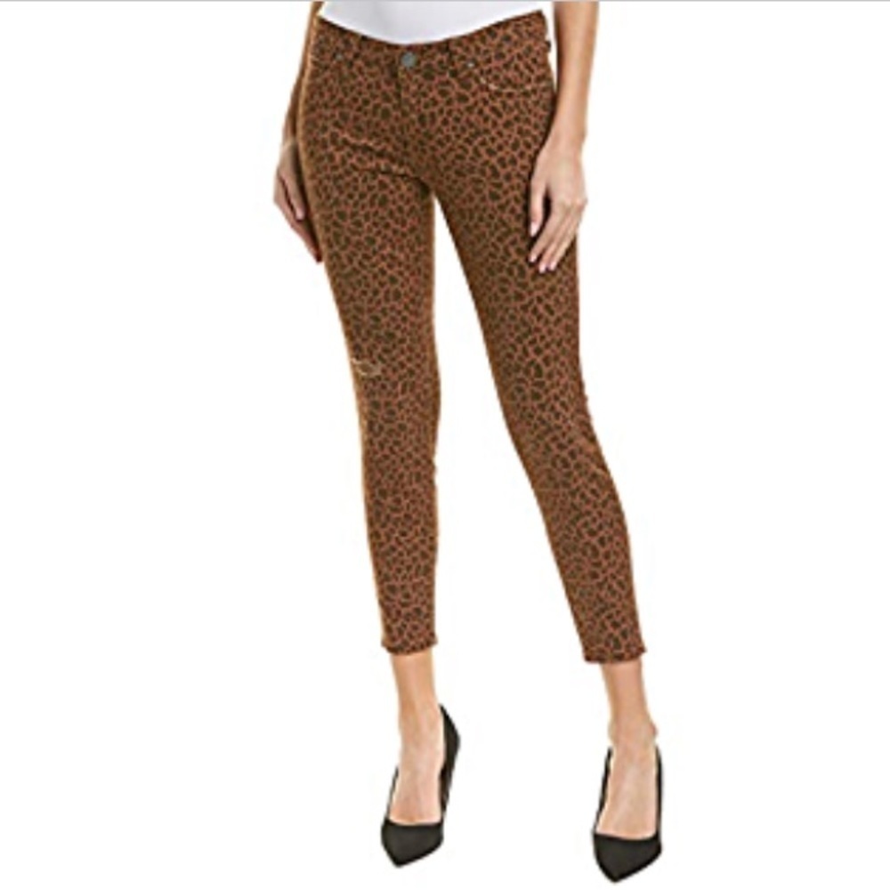 KUT from the Kloth Donna Ankle Skinny Brown Leopard Print Distressed Jeans 6